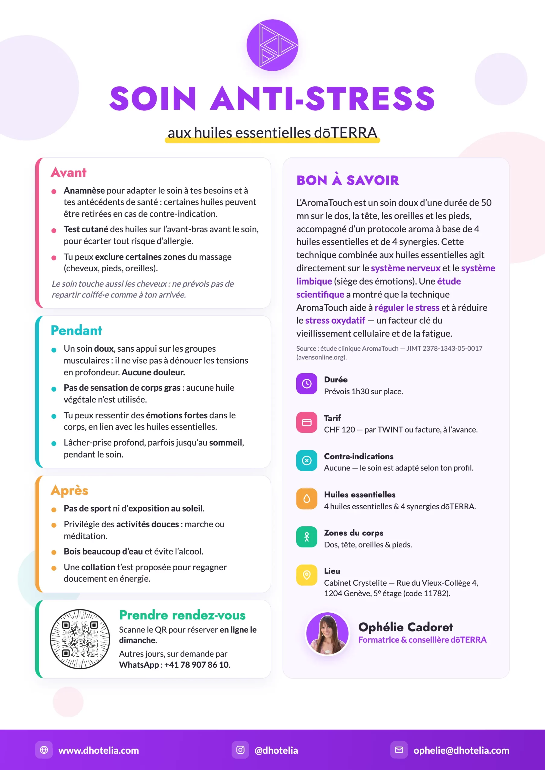 Fiche récapitulative du soin anti-stress AromaTouch