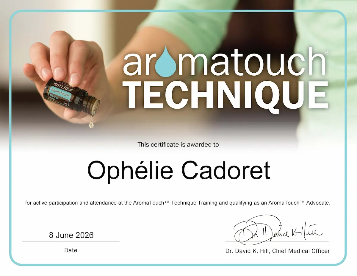 Certificat AromaTouch Technique — Ophélie Cadoret